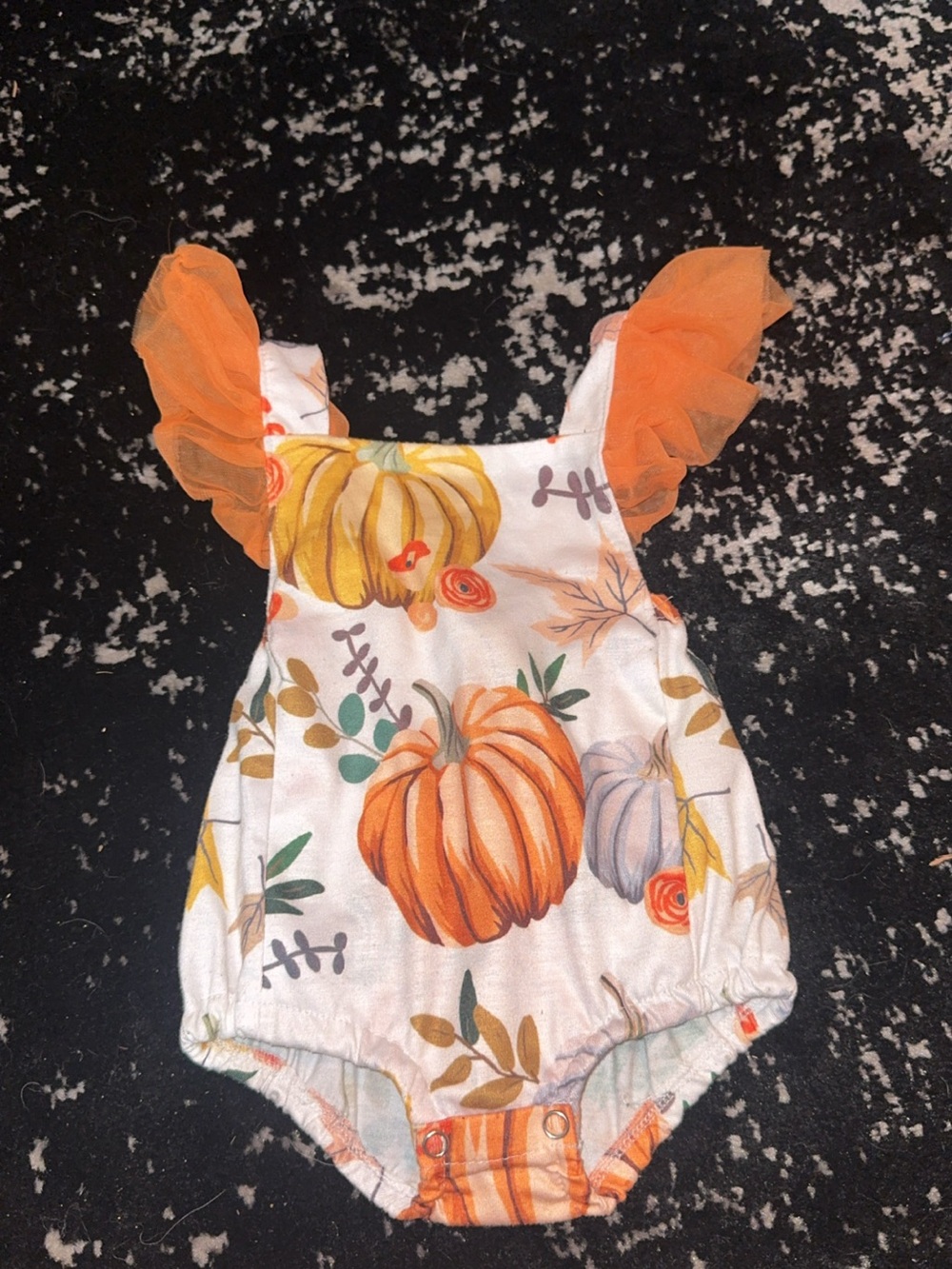 Pumpkin Print Orange Ruffle-Sleeve Baby One Piece